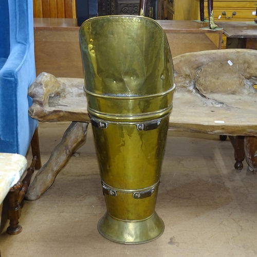 2135 - A brass coal scuttle/stick stand, H85cm