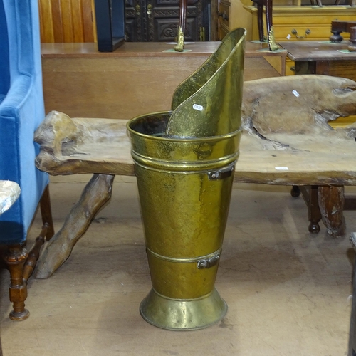 2135 - A brass coal scuttle/stick stand, H85cm