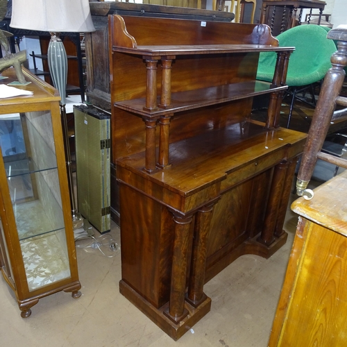 2160 - A Victorian mahogany inverted break-front 2-section column chiffonier, 120cm x 147cm x 48cm