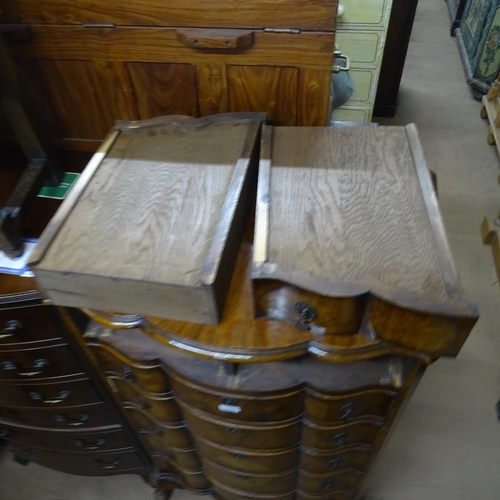 2163 - A 19th century crossbanded walnut bow-front chest of 6 drawers on cabriole legs, 71cm x 126cm x 50cm