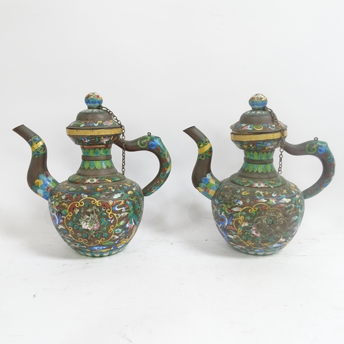 182 - A pair of Chinese enamel teapots, height 29cm