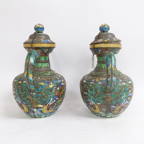 182 - A pair of Chinese enamel teapots, height 29cm