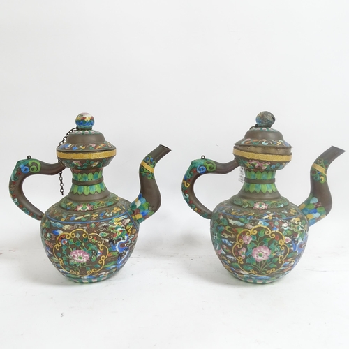 182 - A pair of Chinese enamel teapots, height 29cm