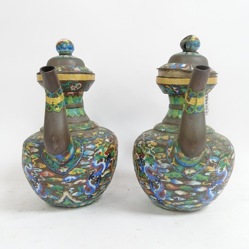 182 - A pair of Chinese enamel teapots, height 29cm