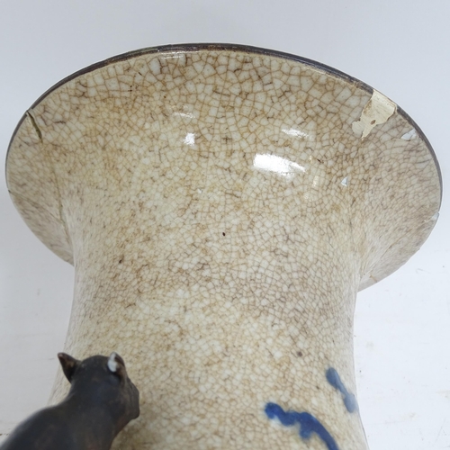 208 - A large Chinese blue and white crackle glazed vase, height 44cm