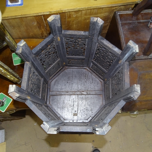 2186 - Anglo-Indian octagonal occasional table, 47cm x 48cm, and a Middle Eastern folding table, with engra... 