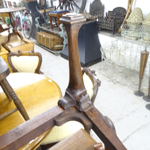 2673 - An Antique mahogany and upholstered open armchair, on cabriole legs with carved shell decoration