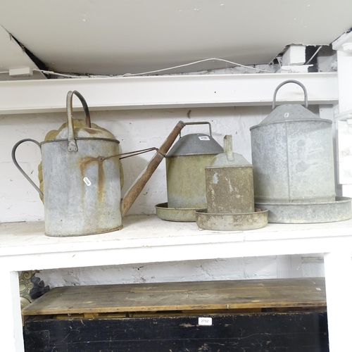 2756 - Various galvanised metal items, including watering can, and a wheel cultivator