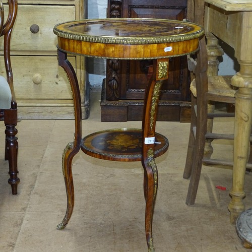 2113 - A 19th century rosewood marquetry inlaid circular 2-tier occasional table, 48cm x 74cm