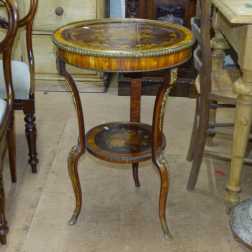 2113 - A 19th century rosewood marquetry inlaid circular 2-tier occasional table, 48cm x 74cm