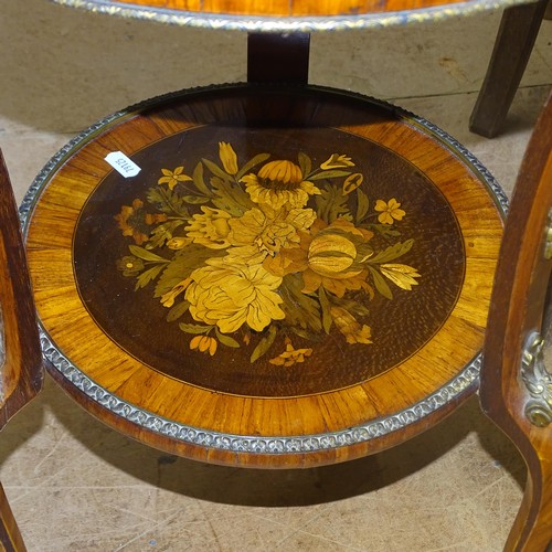 2113 - A 19th century rosewood marquetry inlaid circular 2-tier occasional table, 48cm x 74cm