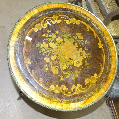 2113 - A 19th century rosewood marquetry inlaid circular 2-tier occasional table, 48cm x 74cm