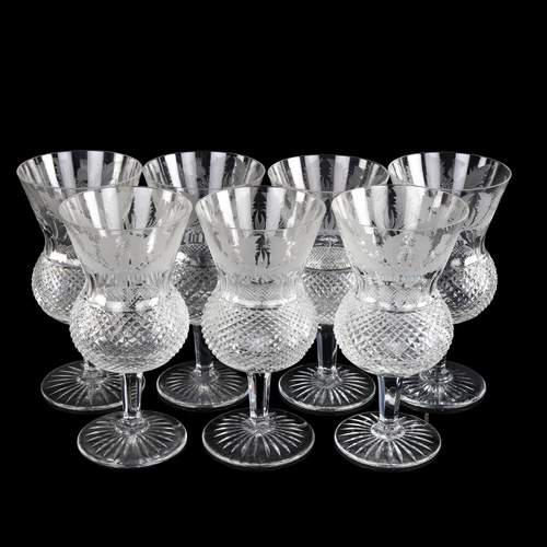 1002 - EDINBURGH CRYSTAL - a set of 7 thistle-shaped wine glasses with etched thistle decoration, height 17... 