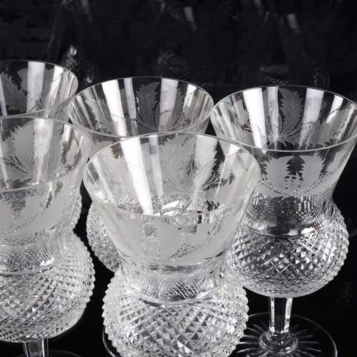 1002 - EDINBURGH CRYSTAL - a set of 7 thistle-shaped wine glasses with etched thistle decoration, height 17... 