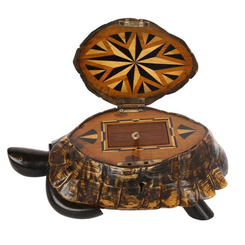 1004 - A late 19th century Ceylonese hardwood and tortoise shell casket, with hinged lid enclosing exotic w... 