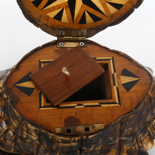 1004 - A late 19th century Ceylonese hardwood and tortoise shell casket, with hinged lid enclosing exotic w... 