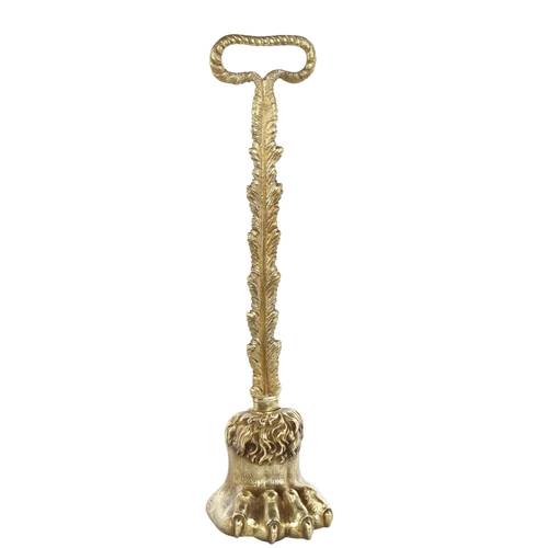 1005 - A Regency gilt-brass hairy paw design doorstop with lead-weighted base, height 41cm