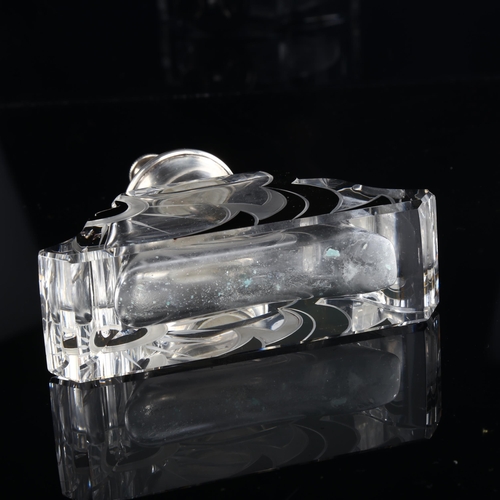 1012 - Karl Palda Art Deco black and clear glass atomiser perfume bottle with sterling silver top, height 1... 