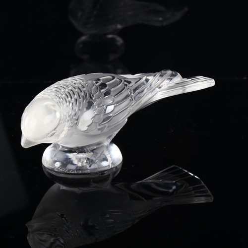 1017 - RENE LALIQUE - glass garden bird, clear and frosted glass, etched signature, length 12cm