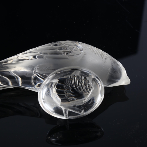 1017 - RENE LALIQUE - glass garden bird, clear and frosted glass, etched signature, length 12cm