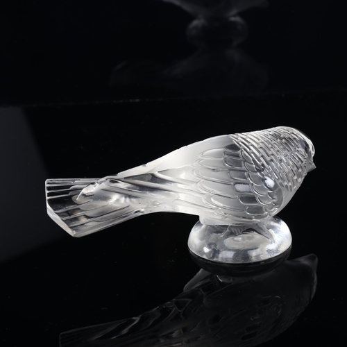 1017 - RENE LALIQUE - glass garden bird, clear and frosted glass, etched signature, length 12cm