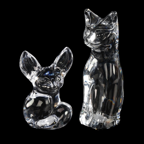 1025 - 2 Daum glass cat and fox cub sculptures, cat height 19cm (2)