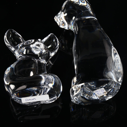 1025 - 2 Daum glass cat and fox cub sculptures, cat height 19cm (2)