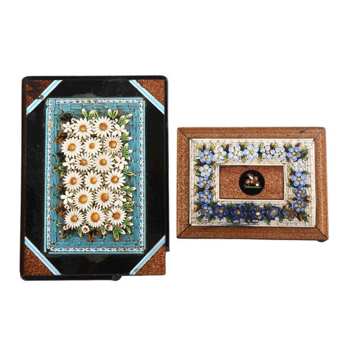 1033 - 2 x 19th century Italian Pietra Dura and goldstone inlaid paperweights, length 10cm and 7cm (2)