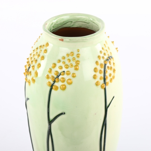 1044 - Wiener Werkstatte Secessionist pottery vase by Professor Max Laeuger, raised stylised foliage decora... 