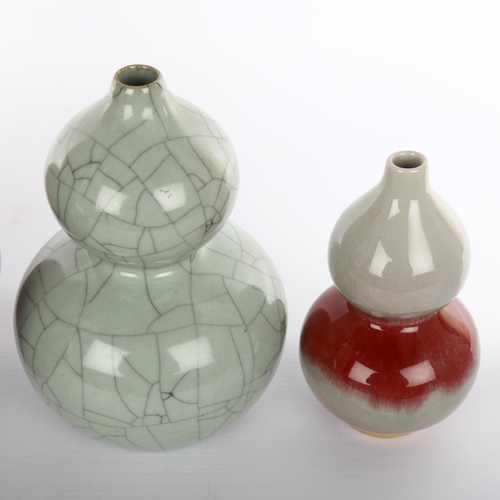 1046 - 3 Chinese sang de boeuf and celadon glaze double-gourd vases, largest height 32cm, smallest 15cm (3)