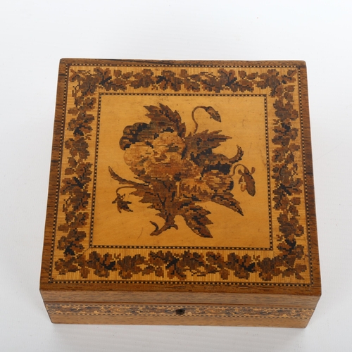 1051 - A Tunbridge Ware rosewood and micro-mosaic box, circa 1850, with floral inlaid lid and frieze, 15cm ... 