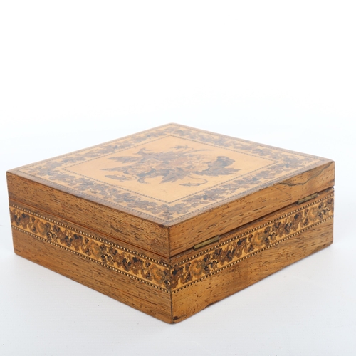 1051 - A Tunbridge Ware rosewood and micro-mosaic box, circa 1850, with floral inlaid lid and frieze, 15cm ... 