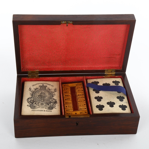 1052 - 19th century Tunbridge Ware rosewood and micro-mosaic games box, inlaid hinged lid inscribed besique... 