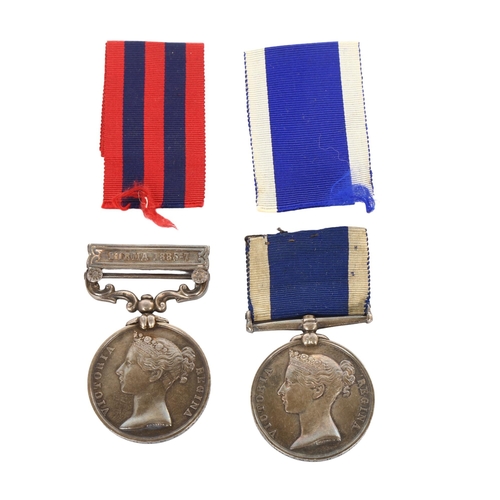 1054 - Victoria India General Service medal with bar for Burma 1885 - 7, awarded to H Teague AB, HMS Baccha... 