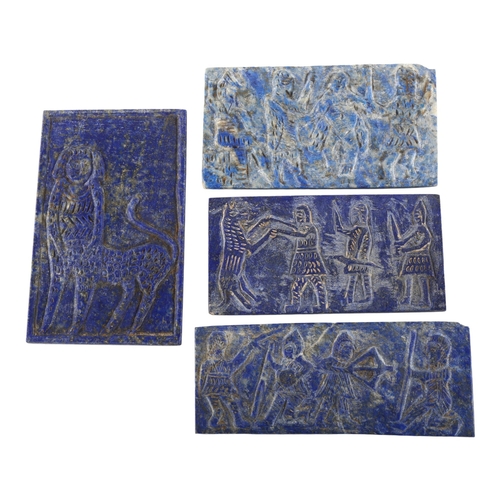 1087 - 4 relief carved lapis stone plaques, length approx 9cm each