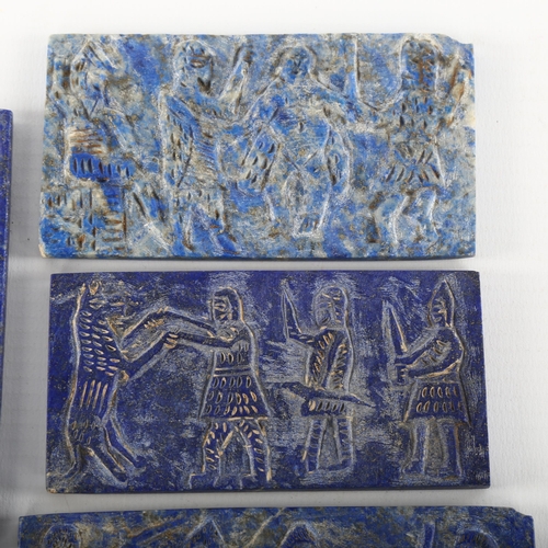 1087 - 4 relief carved lapis stone plaques, length approx 9cm each