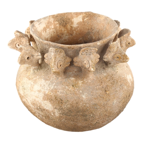 1088 - Indus Valley terracotta pot with gazelle head neck mounts, height 11cm, diameter approx 13cm