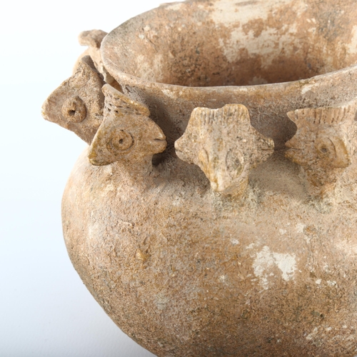 1088 - Indus Valley terracotta pot with gazelle head neck mounts, height 11cm, diameter approx 13cm