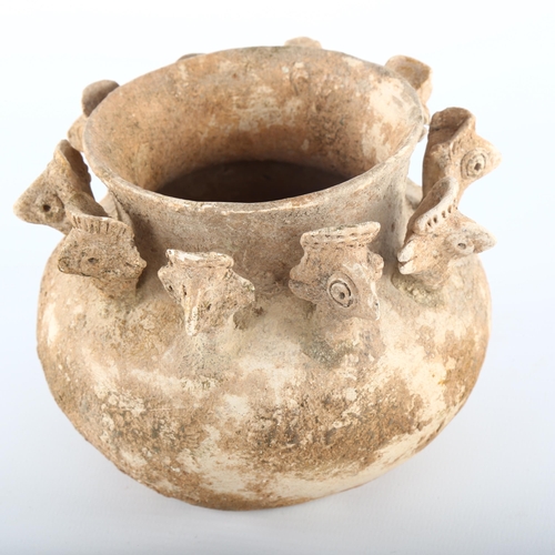 1088 - Indus Valley terracotta pot with gazelle head neck mounts, height 11cm, diameter approx 13cm