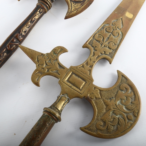 1104 - An ornamental cast-brass double-headed axe, length 51cm, and a cast-brass halberd head, length 61cm ... 