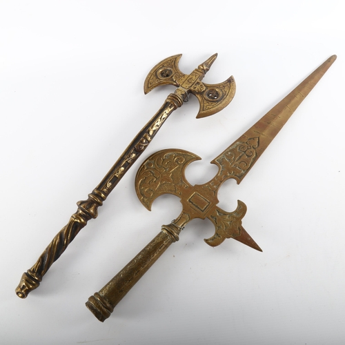 1104 - An ornamental cast-brass double-headed axe, length 51cm, and a cast-brass halberd head, length 61cm ... 