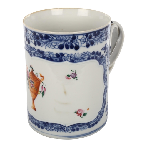 1105 - A Chinese 18th century blue and white porcelain mug, with floral painted panel, height 14cm