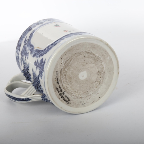 1105 - A Chinese 18th century blue and white porcelain mug, with floral painted panel, height 14cm