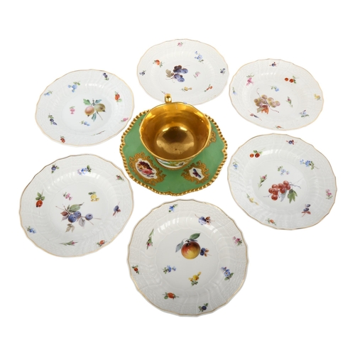 1106 - Worcester Flight Barr and Barr painted and gilded porcelain cabinet cup and saucer, and 6 Meissen po... 