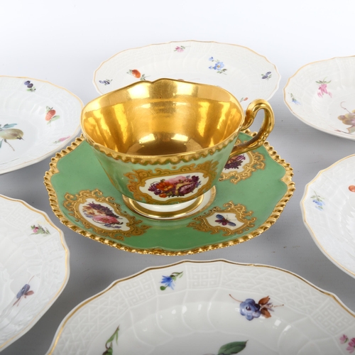 1106 - Worcester Flight Barr and Barr painted and gilded porcelain cabinet cup and saucer, and 6 Meissen po... 