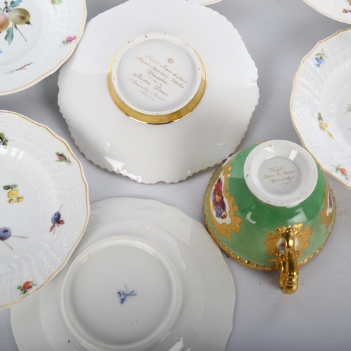 1106 - Worcester Flight Barr and Barr painted and gilded porcelain cabinet cup and saucer, and 6 Meissen po... 