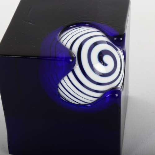 1110 - Czechoslovakian Studio glass cube paperweight, height 9cm