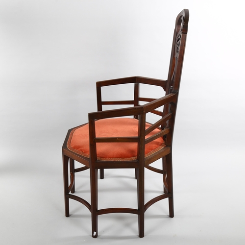 1076 - An unusual Arts and Crafts/Art Nouveau 8-legged mahogany-framed armchair in the manner of Liberty & ... 