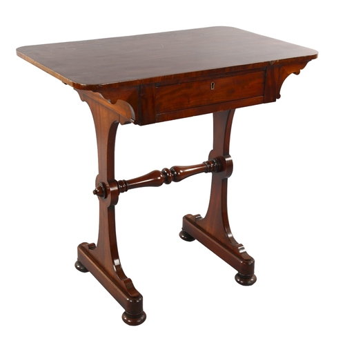 1120 - 19th century mahogany stretcher writing table with frieze drawer, width 74cm, depth 46cm, height 72c... 