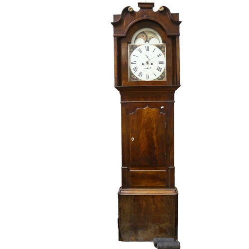 1128 - An early 19th century mahogany 8-day longcase clock, with painted dial and rolling moon phase